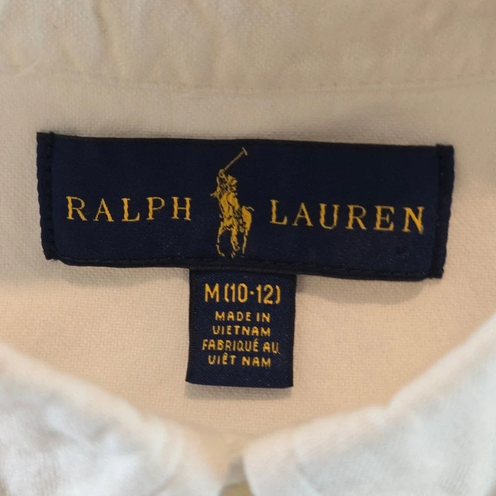 Ralph Lauren Button Down Shirt Boys M 10-12 White Big Pony Oxford Long Sleeve